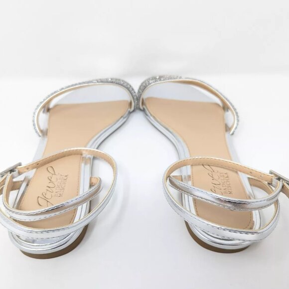 Jewel Badgley Mischka Roslyn Flat Sandal Ankle Strap Silver Rhinestones - W 5.5 - Picture 5 of 8